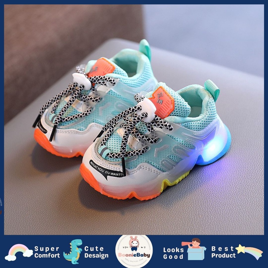 boonie BE PERFECT Sepatu Sneakers Anak Laki / Perempuan LED Menyala Import sekolah