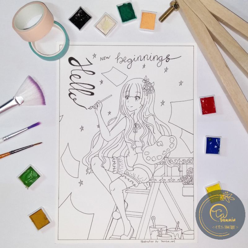 Sketsa Anime / Anime Lineart Watercolor Paper