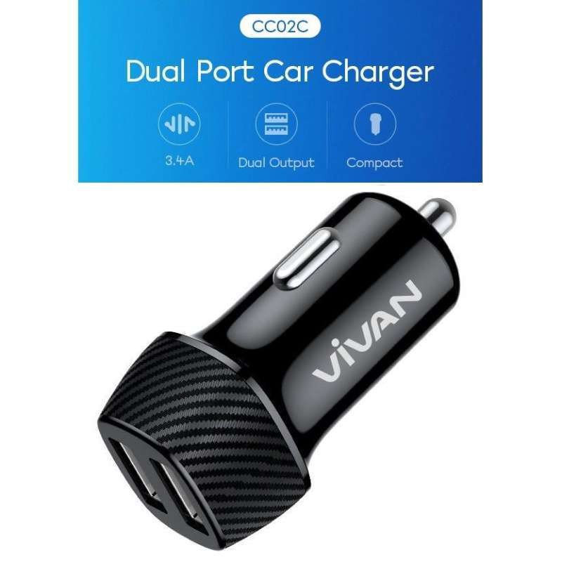 CHARGER MOBIL CAR VIVAN CC02C 3.4A DUAL PORT SMART IC QUICK CHARGING