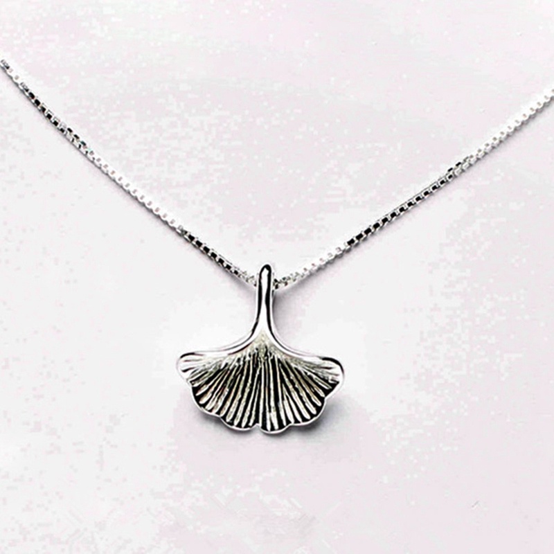 Women's Fashion 925 Sterling Silver Jewelry Ginkgo Biloba Leaf Pendant Short 40cm Necklace Gift