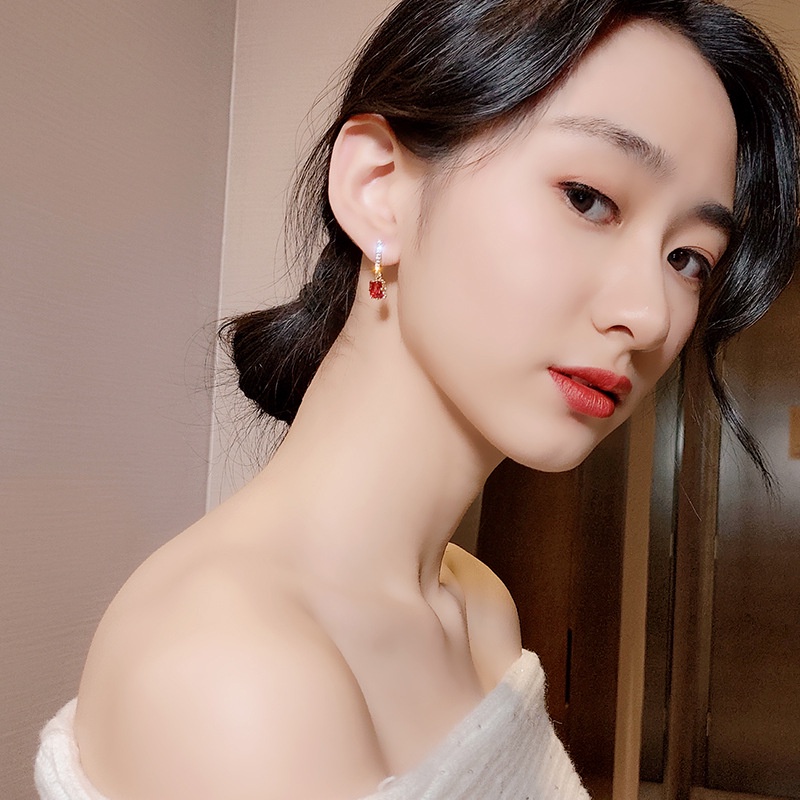 ➰CKK➰ Anting Tusuk Model Kristal K02 Geometri Gaya Retro Korea Elegan untuk Wanita