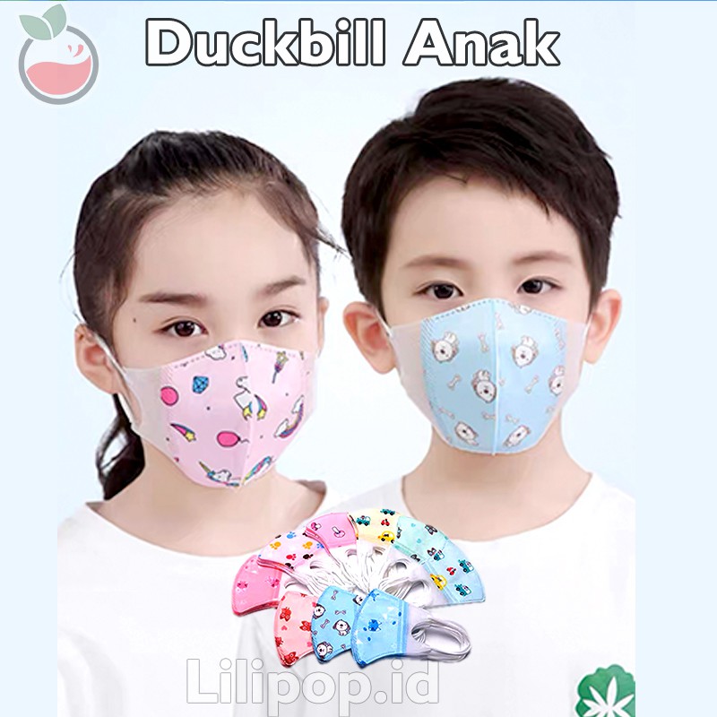 Masker Duckbill Anak KN95 Karakter Isi 10 pcs 3ply Earloop 2-8 Tahun Murah