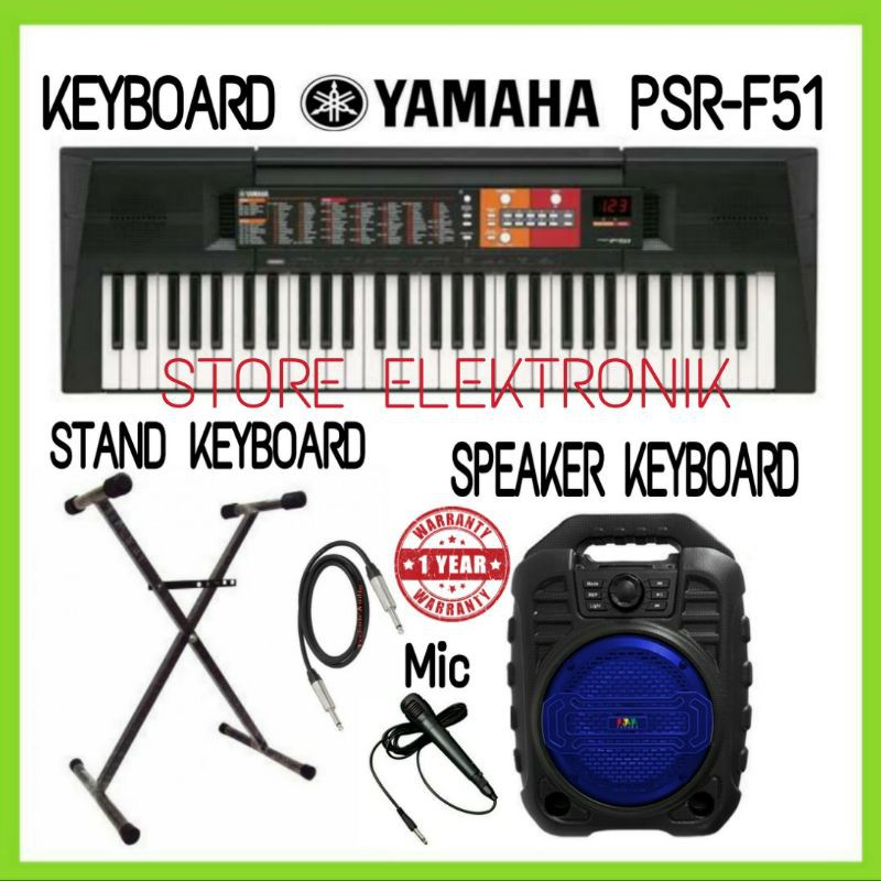 Paket Keyboard Yamaha PSR-F51 + Speaker 6,5 Inch + Stand Keyboard