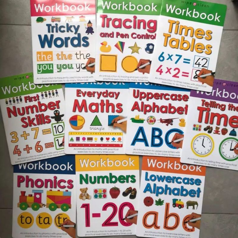 Wipe Clean Workbooks Usborne Priddy PreSchool TK Playgroup SD REUSE BOOK HOMESCHOOLING MONTESSORI