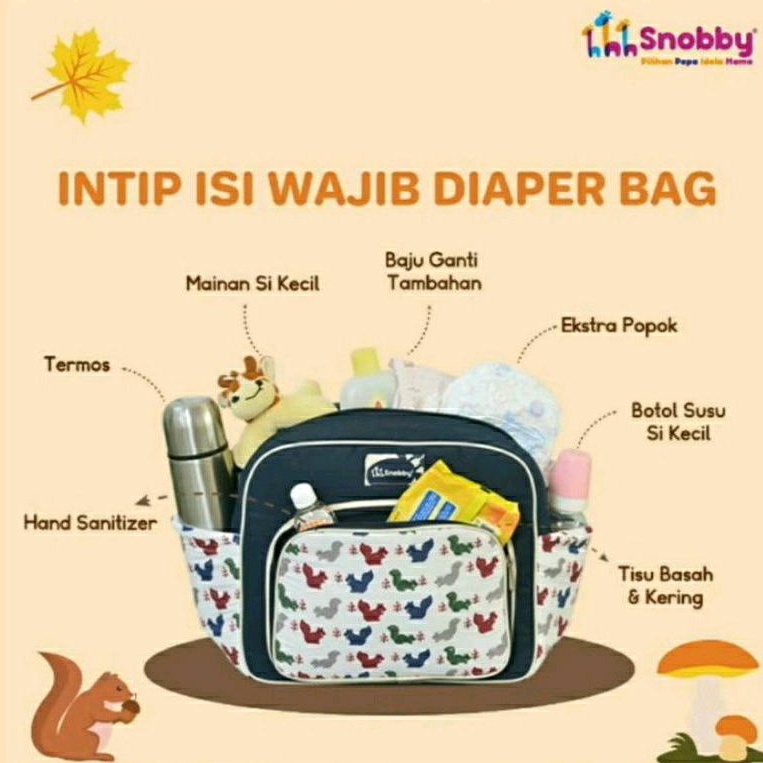 Snobby Tas Bayi Saku Bordir Print Twiza Series | TAS BAYI SERI SQUIREL | TAS BAYI KECIL TWIZA SERIES