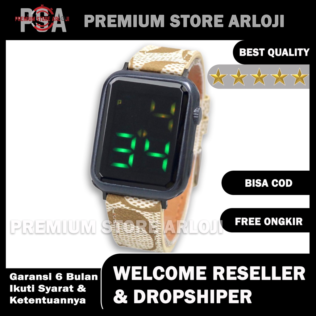 Grosiran Jam Tangan Wanita Coach 36115YK Digital Led Touch Tali Kulit Free Box Ori Paperbag Tali Kulit &amp; Baterai (BISACOD)