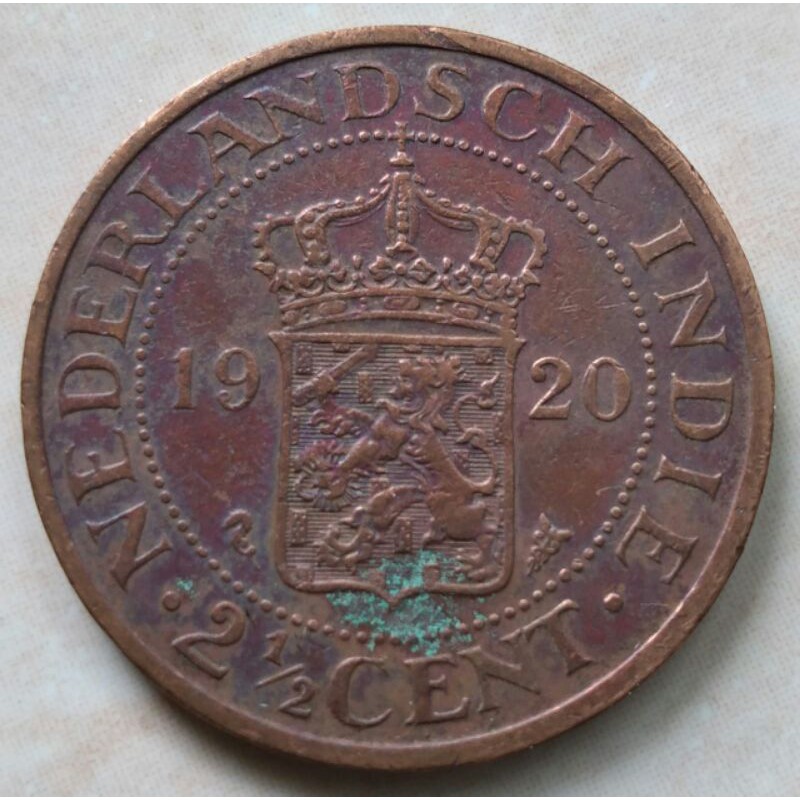 Koin Kuno Benggol 2 1/2 Cent Nederland Indie 1920 Kondisi Sangat Bagus - B20c