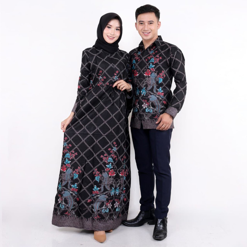gamis dan kemeja lengan panjang Sania Ruffle Batik Couple ori Ndoro jowi / gamis batik couple murah-jaring