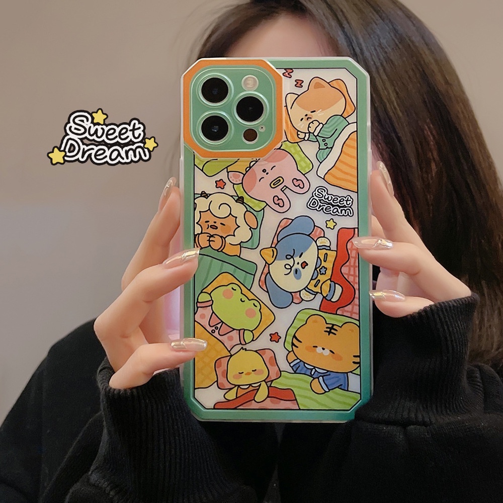 Case Pelindung Kamera Transparan Motif Kartun Hewan Untuk Iphone 13 8 7 Plus SE2 XS XR 11 12 PRO MAX