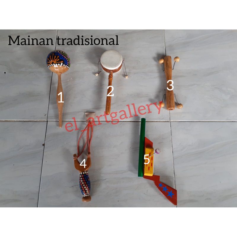 Mainan Anak Tradisional/ Mainan Kayu/ Mainan Tradisional/Alat Musik Tradisional/ Marakas/ Otok otok/ Kaki seribu/ Tembak Ginjang/ Ketapel Kayu