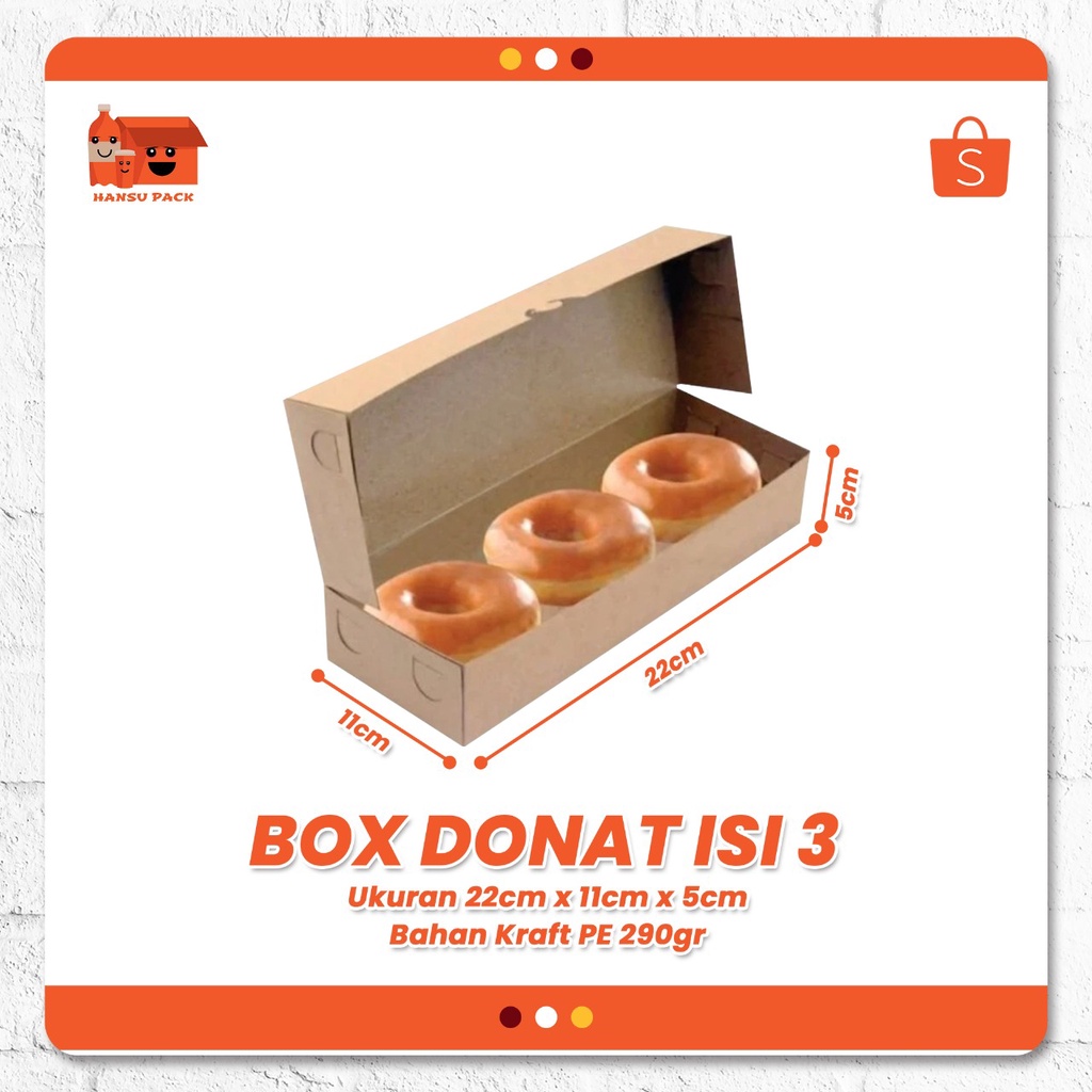 

Box Donat Isi 3 Isi 50 Pcs Dus Donat Laminasi 22X11X5 cm Coklat Box Kue Full Laminasi