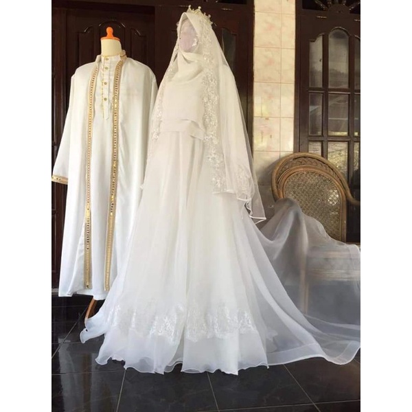 set couple baju pengantin syari akad putih