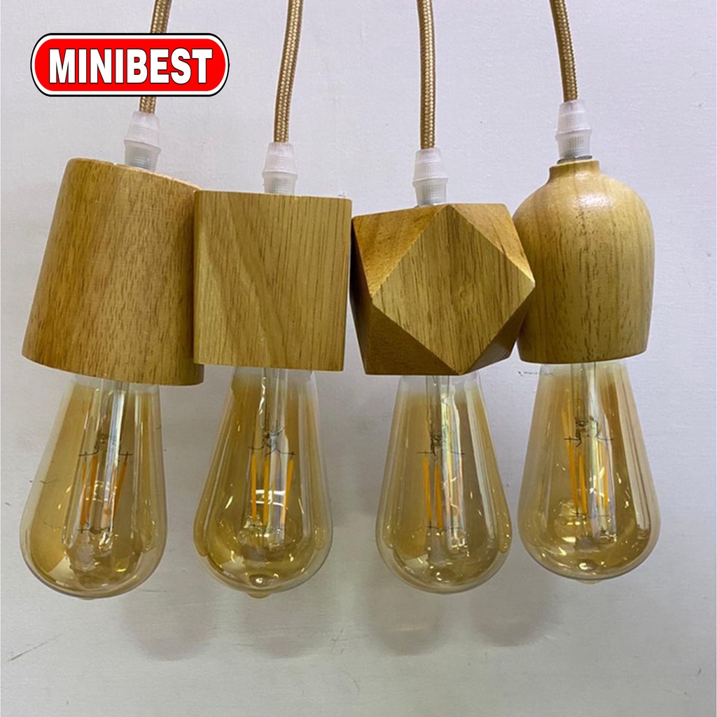 [MB] Fitting Gantung KAYU Edison filamen KAYU cafe Retro  - Fitting E27 (MB)