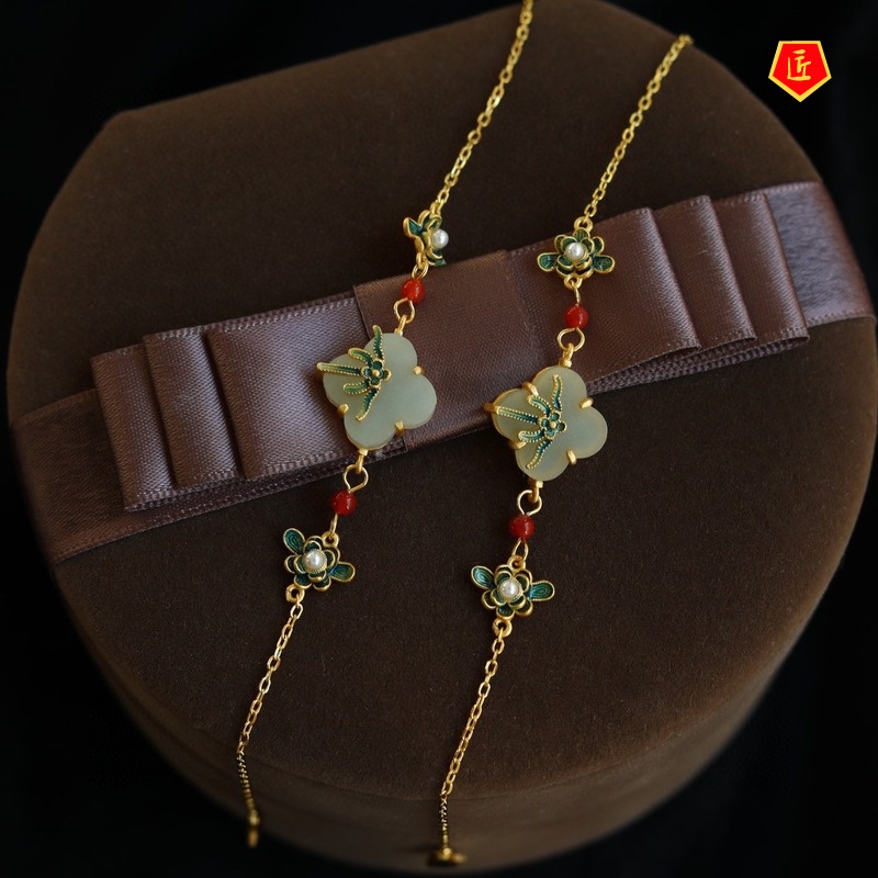 [Ready Stock]Four-Leaf Clover Bracelet Female Gold Retro Chinese Style