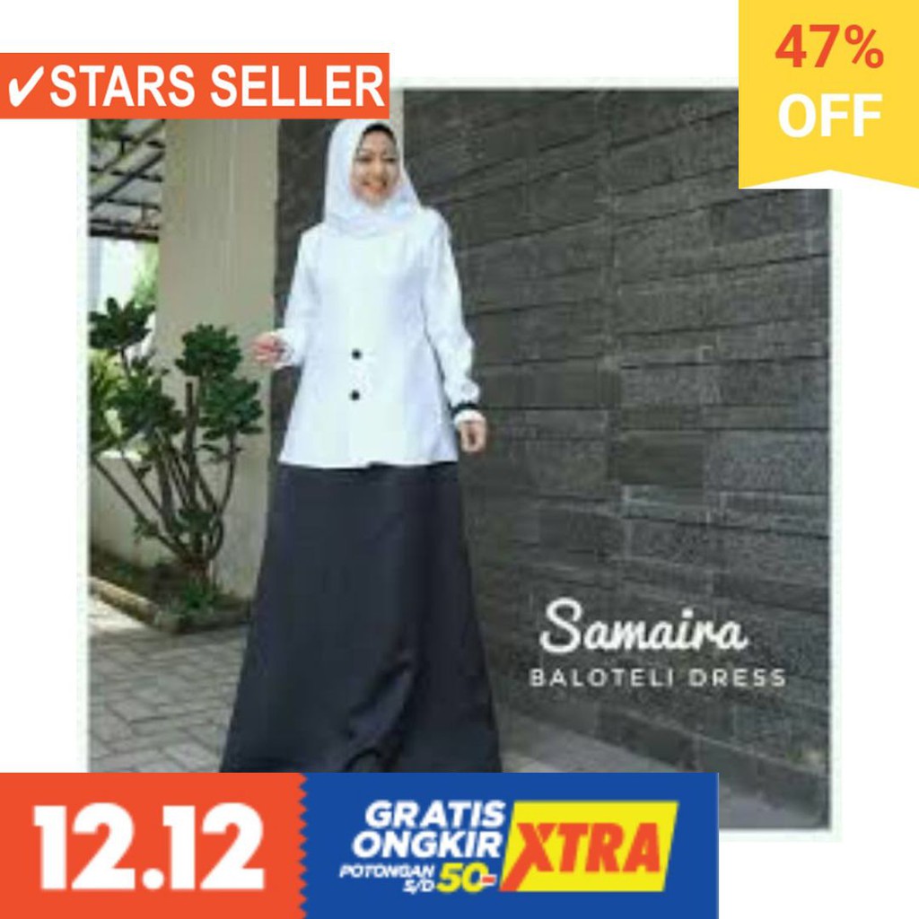 BAJU LEBARAN PAKAIAN MUSLIMAH SYARI BERGO BALOTELI / Gamis Samaira Dinas Hitam putih