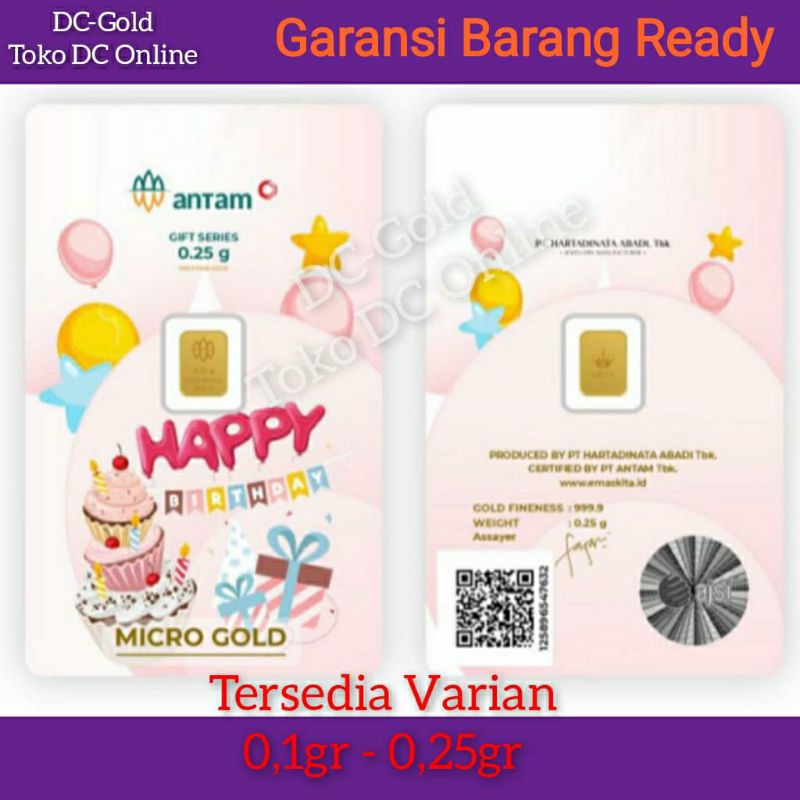 Mini Gold Antam Harta 0,1 gram Happy Birthday