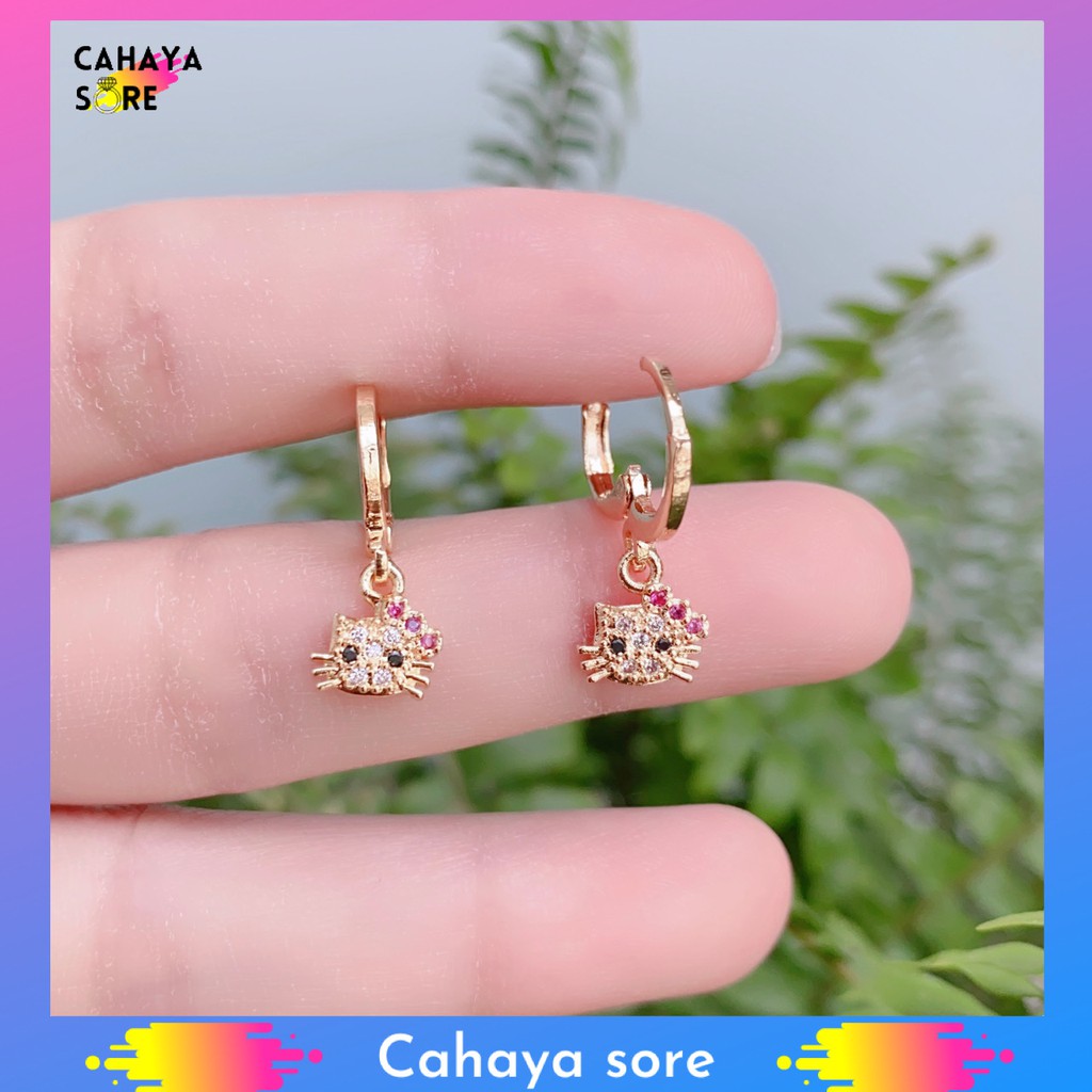 Anting Xuping Gold Anting Anak Model Clip Permata Kucing Lucu AA01