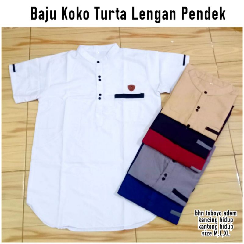 Kurta tangan pendek katun toboyo adem nyaman / baju Koko dewasa tangan pendek by zellshop