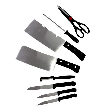 8In1 Knife Set Cleaver Slicing Chef Knife Scissors Sharpener Stick Set Memasak Pisau Dapur 1068