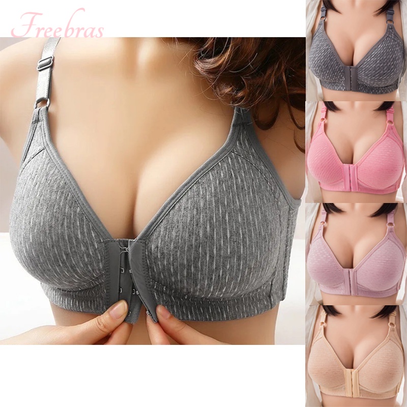 Bra Wanita Plus Ukuran Push-up Bra Gesper Depan Bagus Bra Nirkabel Katun Yang Nyaman Pakaian Dalam Mulus Dalam Sederhana Bra Kancing Depan Lingerie Seksi Dengan Busa Pakaian Dalam Katun Pakaian Dalam Yang Bernapas Warna Solid Dalam Mode Olahraga Wanita