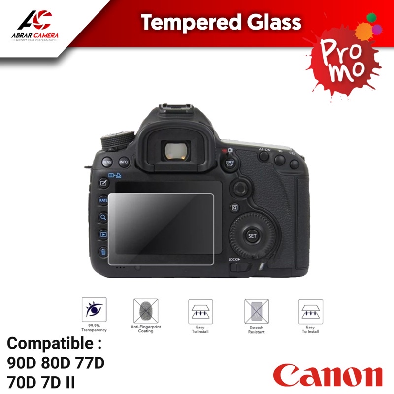 Tempered Glass Kamera DSLR Canon Eos 90D 80D 77D 70D 7D II 800D 700D 750D 760D Anti Gores Pelindung Layar LCD Screen