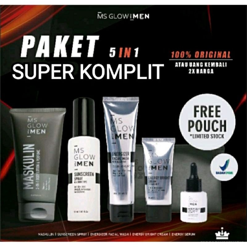 MS GLOW FOR MEN paket super complete Ms Glow Men skincare cowok pembersih wajah pria