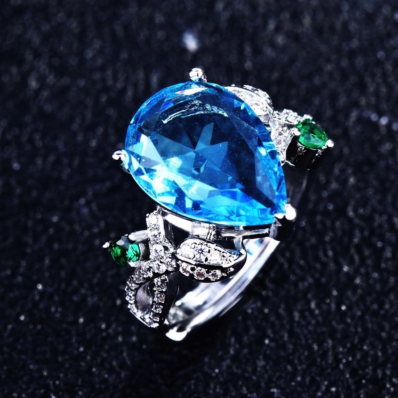 Fashion S925 Silver Inlaid Sapphire Open Ring