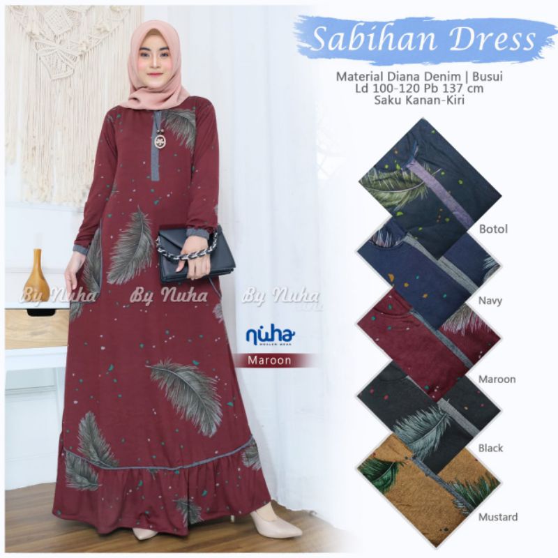 GAMIS SABIHAN DRESS DENIM DIANA BUSUI LD 100-120 BY NUHA
