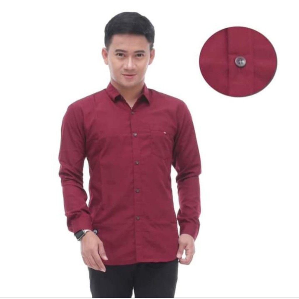 (BISA COD) KEMEJA PANJANG / HEM FORMAL / kasual Kemeja Polos Pria Slimfit Panjang Maroon Putih Hitam Navy Abu muda abu Tua Biru Softblue