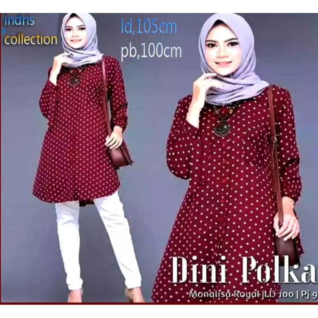 TUNIK KEMEJA RAYON MOTIF POLKADOT//BAJU TUNIK WANITA//TUNIK BAHAN RAYON