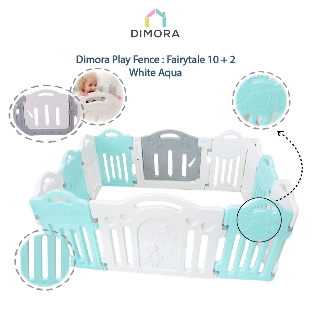 Dimora FAIRYTALE 10+2 - White &amp; Aqua Play Fence Pagar Pembatas Area Main Anak Bayi