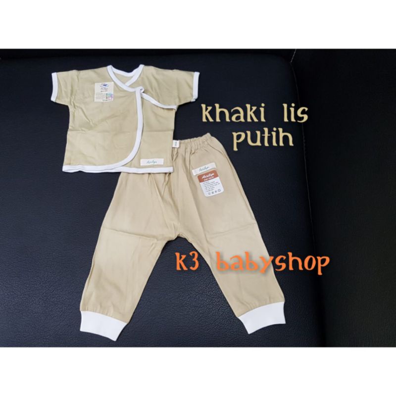 Aerilyn setelan kimono pendek celana panjang stelan baju bayi piyama 0-3 bulan dan 3-6bln baju newborn abu khaki putih navy pink ungu tosca two tone murah