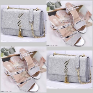 Image of paket silver sandal heels dan tas wanita korea