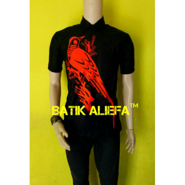 Kemeja Hem Batik Pria Hitam Orange Burung Kicau Mania Fashion