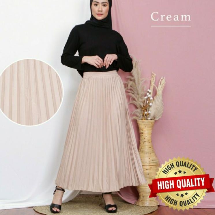 ☜ (BISA ) PROMO ROK PLISKET PREMIUM / ROK PANJANG MUSLIM CREAM ▲