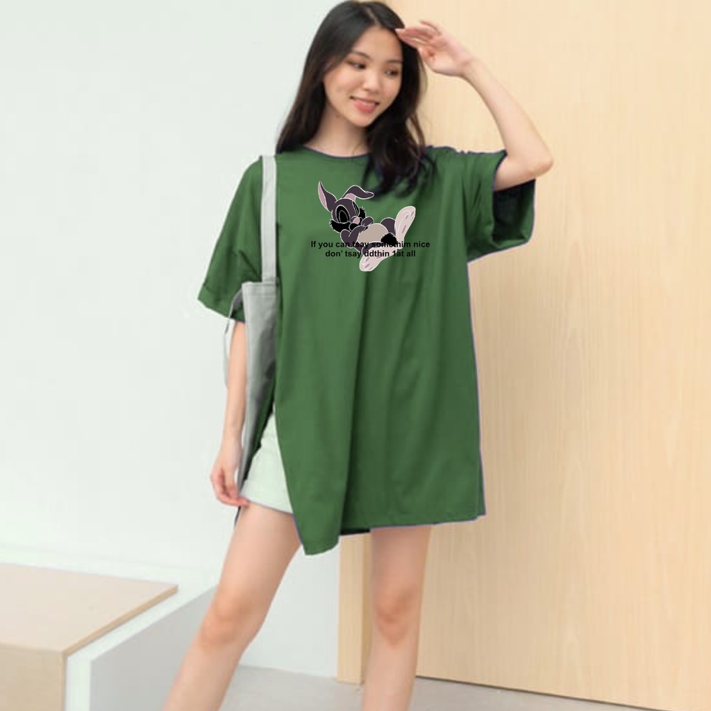 Kaos Wanita Oversize Rabbit Jumbo Belah Samping SIze XXL