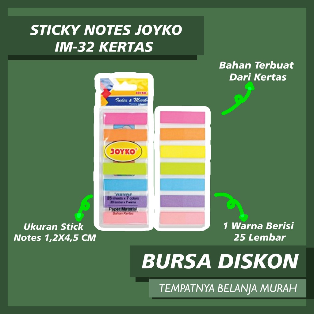 

Joyko Sticky Note IM-32 & IM-30 Index Mark Plastik & Kertas Notes Memo Penanda Halaman Stickynote Pembatas Buku