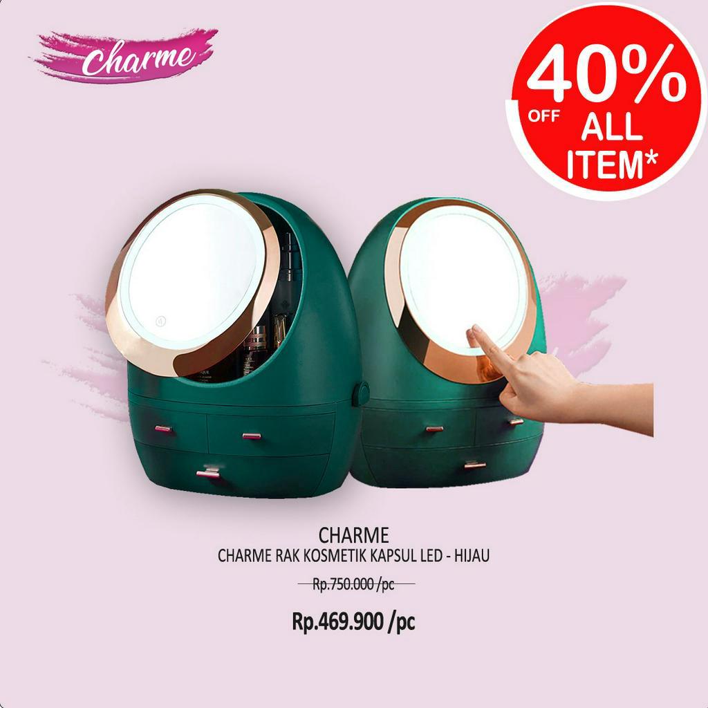 (READY &amp; ORI) Charme Rak Kosmetik Kapsul LED Putih / Pink / Hijau rak make up makeup dinding unik viral