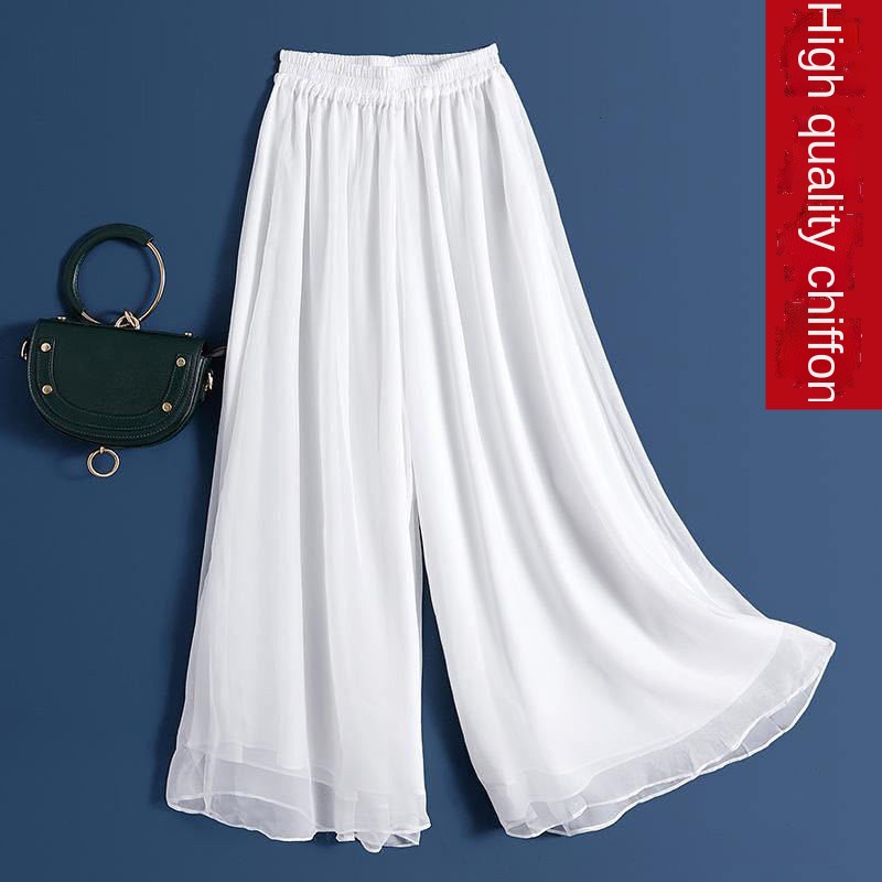 Draping chiffon double-layer wide-leg pants ethereal swing dance skirt versatile high waist pants lo