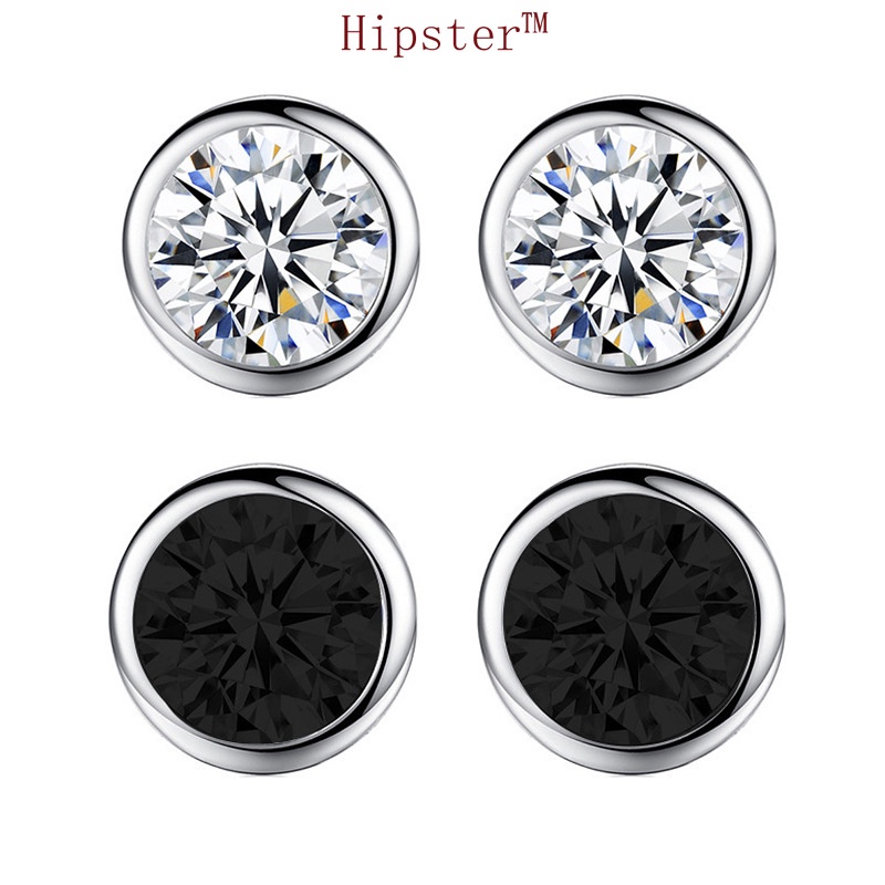 Trendy Single Diamond Imitation Moissanite Stud Earrings Plated Pt950 Platinum Can Carve Writing