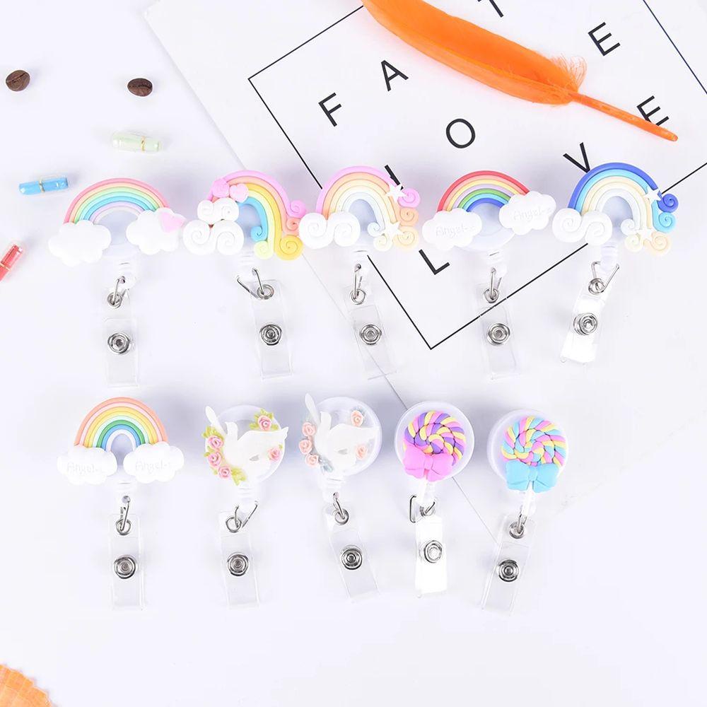 Rebuy Rainbow Badge Reel Colorful Kartun Dada Kartu Nama Kartu Siswa Pameran Perawat Badge Holder