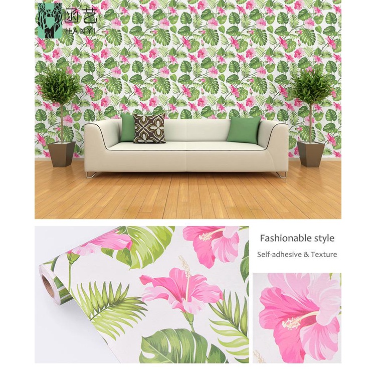 Wallpaper Sticker MONSTERA BUNGA HIJAU PINK