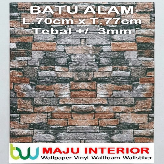 Wallpaper 3D Bata 70x77 cm Walpaper Dinding 3D Brick Foam Motif Anak Doraemon Hello Kitty Stiker-Batu Alam 3mm