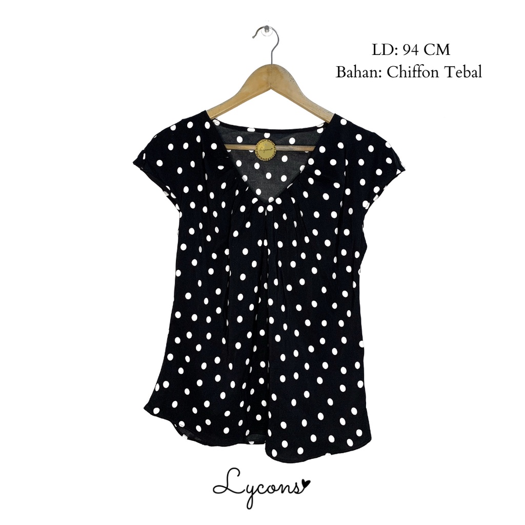 Blouse Hitam Polkadot - Preloved / Baju Wanita / Atasan Wanita / Blouse Wanita / Blouse Polkadot