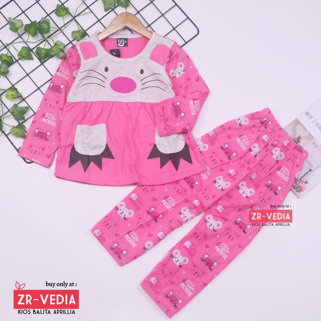 Piyama Chaca uk 7-10 Tahun / Baju Tidur Karakter Kaos Lengan Panjang Setelan Hoodie Anak Cewek