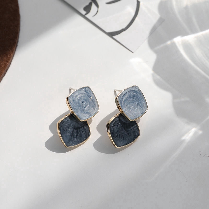 Anting Simple Kotak Geometric Blue &amp; Brown Aksesoris Wanita