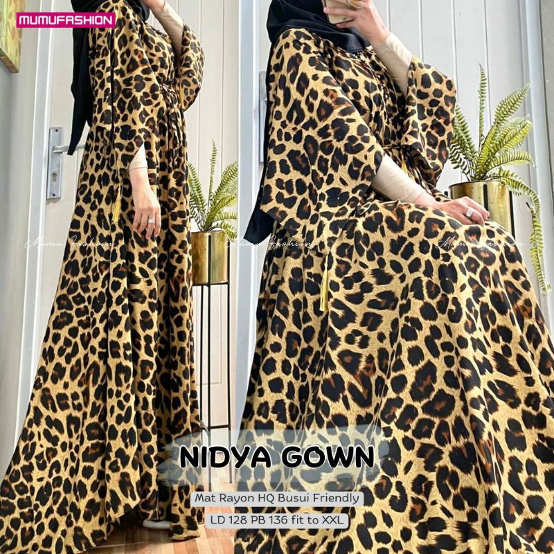 Gamis Dress Nindya Gown Jumbo Motif Macan Kekinian Keren