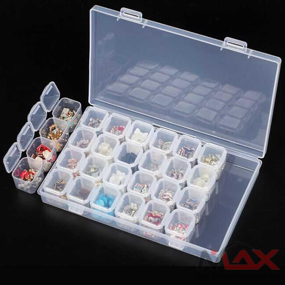 Kotak Penyimpanan barang kecil organizer box Perhiasan jarum bros part elektronik cincin bros Separate elektronik baut mur kancing benang Box 28 Slot cincin gelang kalung emas perak bros 28 Grids Plastic Pill Case Storage Box Case Convenient Medicine