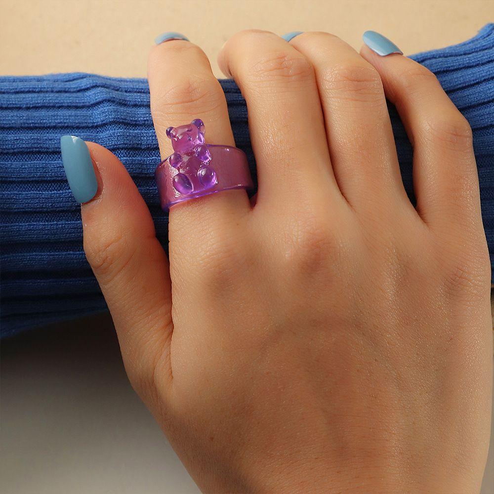 Mxbeauty Cincin Resin Lucu Geometris Warna Permen Beruang Bulat Gadis Gaya Korea Rings