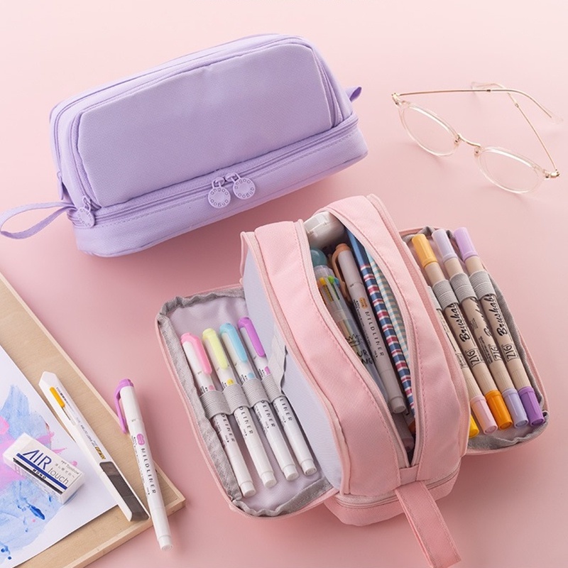 

Angoo 4 Partitions Pencil Bag Pen Case Dual Side Open Easy Handle Storage Pouch for Stationery Schoo